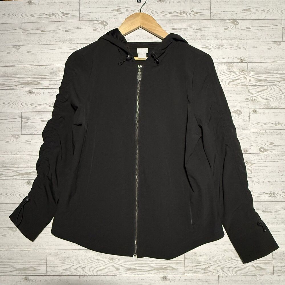 Chico's ZENERGY Ruched Sleeve Lightweight Full Zip Black Jacket Women's Size 1/M